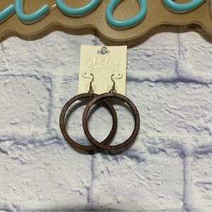 Brand new never used boho wood hoop earrings by viola